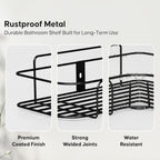 Set of 2 Metal Bathroom Corner Shelf Rack | No Drilling Self Adhesive Wall Mounted Storage Organizer for Bathroom & Kitchen | Rustproof Bathroom Shelves (8 & 9 INCH, Black)