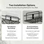 Set of 2 Metal Bathroom Corner Shelf Rack | No Drilling Self Adhesive Wall Mounted Storage Organizer for Bathroom & Kitchen | Rustproof Bathroom Shelves (8 & 9 INCH, Black)