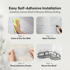 Set of 2 Metal Bathroom Corner Shelf Rack | No Drilling Self Adhesive Wall Mounted Storage Organizer for Bathroom & Kitchen | Rustproof Bathroom Shelves (8 & 9 INCH, Black)