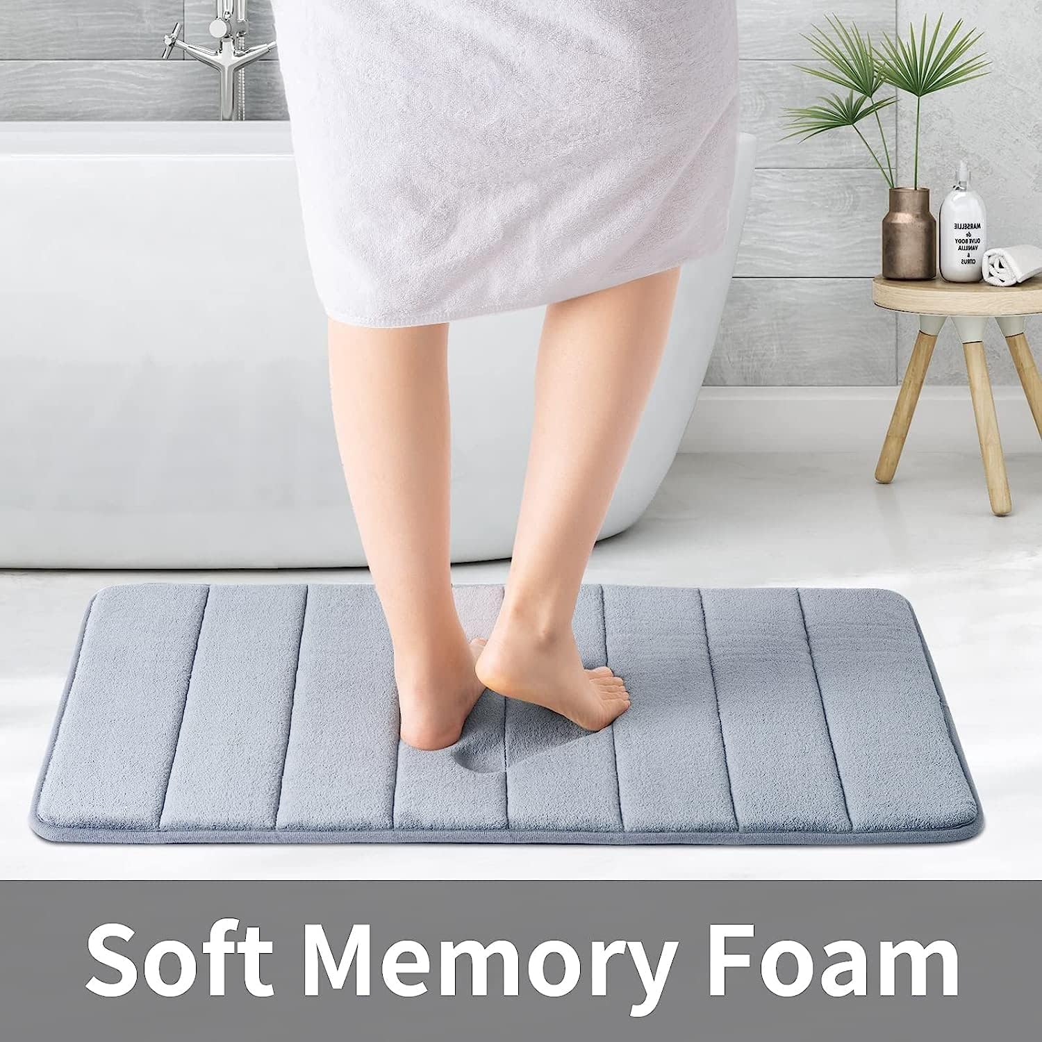 Grey Memory Foam Bath Mat Large Door Mat