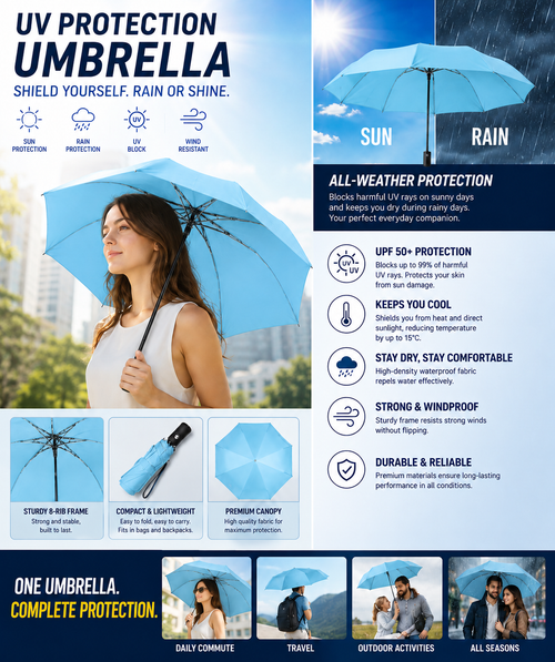 5-in-1 Ultimate Rain Combo Set of 5 Pcs | UV Umbrella, Raincoat/poncho, Waterproof mobile pouch, Bag rain cover and Shoe covers