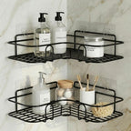 Set of 2 Metal Bathroom Corner Shelf Rack | No Drilling Self Adhesive Wall Mounted Storage Organizer for Bathroom & Kitchen | Rustproof Bathroom Shelves (8 & 9 INCH, Black)