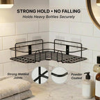 Set of 2 Metal Bathroom Corner Shelf Rack | No Drilling Self Adhesive Wall Mounted Storage Organizer for Bathroom & Kitchen | Rustproof Bathroom Shelves (8 & 9 INCH, Black)