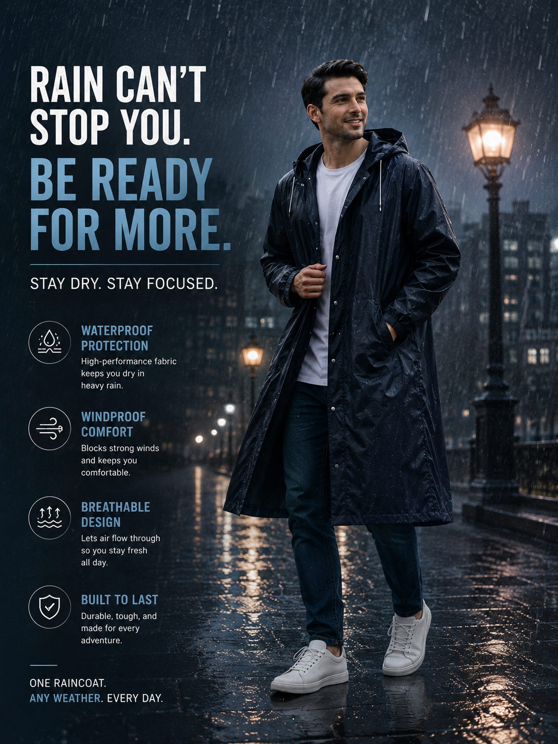 Waterproof Long Raincoat with Hood