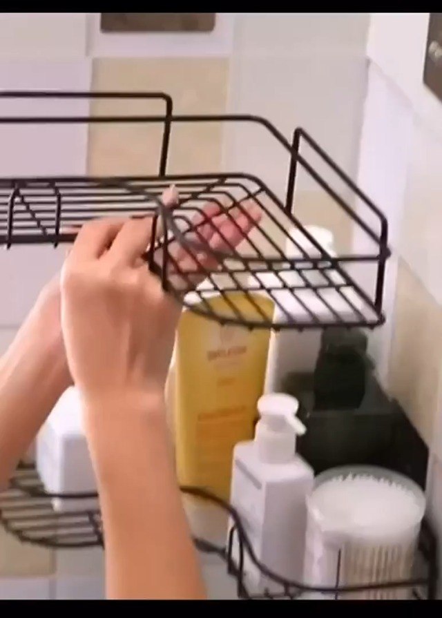 Set of 2 Metal Bathroom Corner Shelf Rack | No Drilling Self Adhesive Wall Mounted Storage Organizer for Bathroom & Kitchen | Rustproof Bathroom Shelves (8 & 9 INCH, Black)